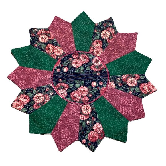 Handmade Other - Vtg Handmade Shabby Cottage Pink Roses Green Patchwork Table Topper Placemat